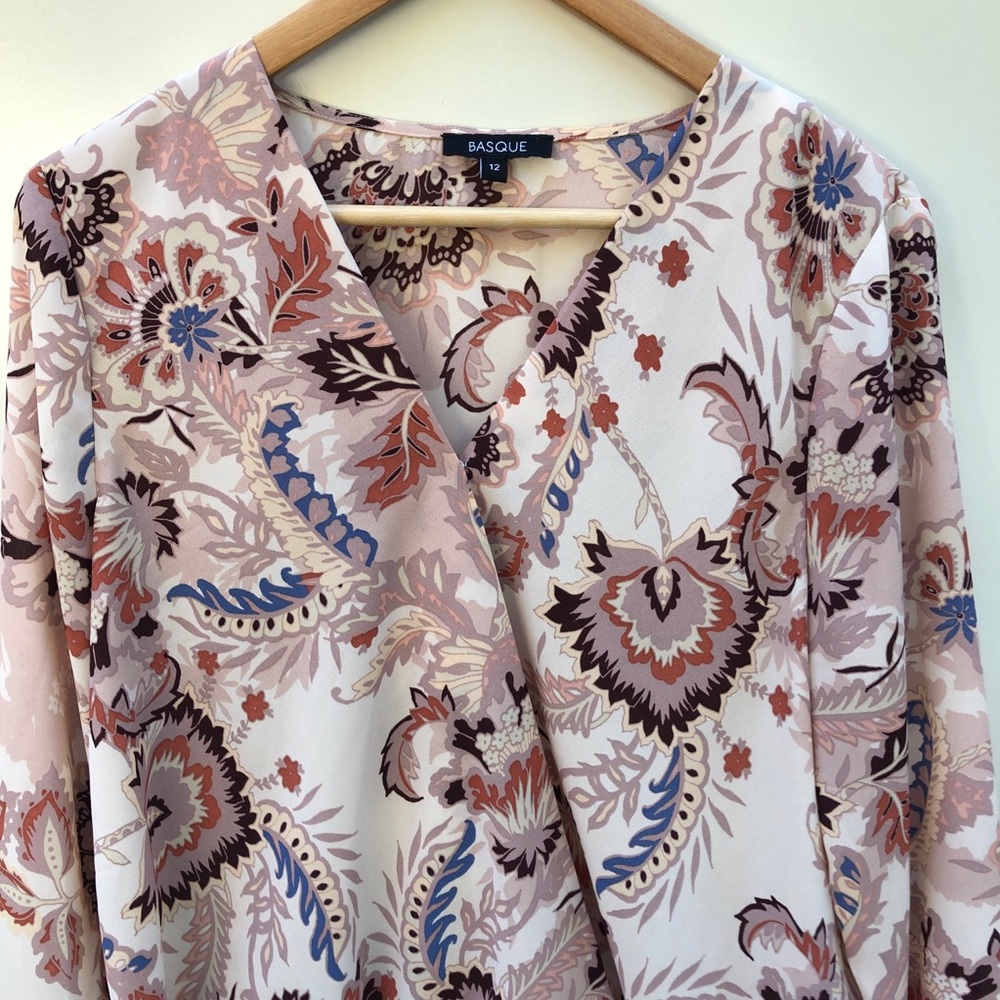 Basque 12 Pink Long Sleeve Lightweight Faux Wrap Blouse Top Workwear Business - Picture 2 of 8